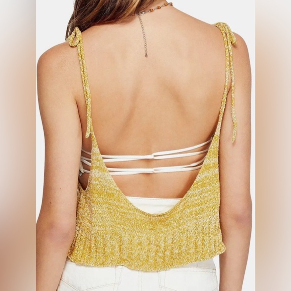 Free People Mustard Bombshell Open Knit Cropped Tank Size S. NWT. - Picture 2 of 4